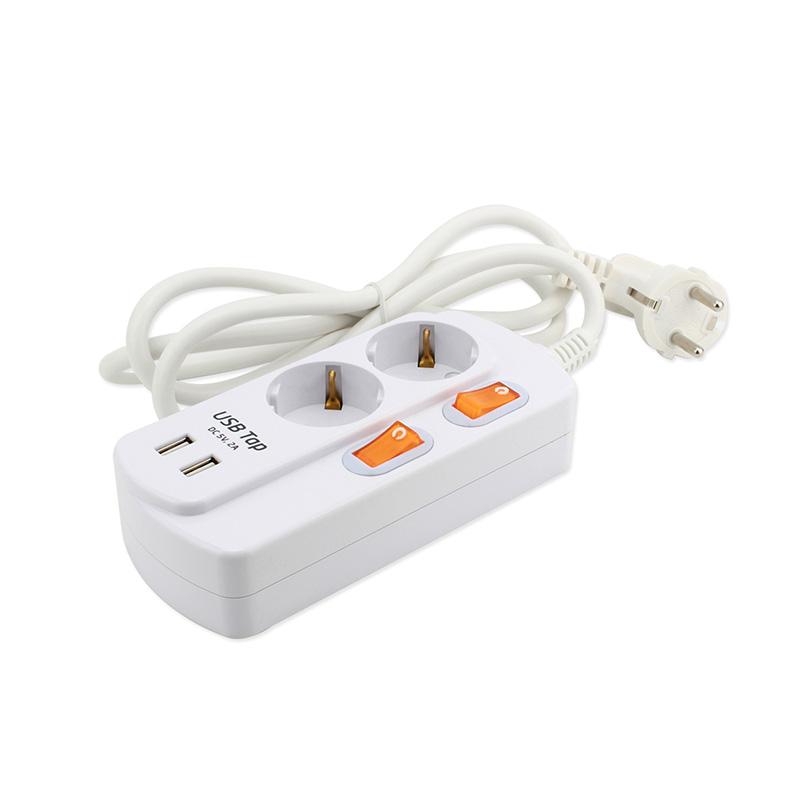 1,5 m 2 forretninger EU Standard Socket med 2 USB -porte og 2 individuelle switch 1,5 m 2 forretninger EU Standard Socket med 2 USB -porte og 2 individuelle switch