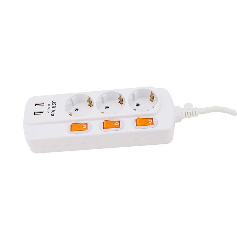 Kemisk modstand 3 forretninger EU Standard Socket med 2 USB -porte og 3 individuelle switch Kemisk modstand 3 forretninger EU Standard Socket med 2 USB -porte og 3 individuelle switch