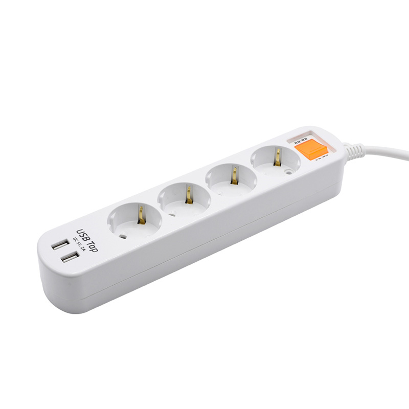 Økonomiske 4 forretninger EU Standard Socket med 2 USB -porte og 1 overbelastningsbeskyttelseskontakt Økonomiske 4 forretninger EU Standard Socket med 2 USB -porte og 1 overbelastningsbeskyttelseskontakt
