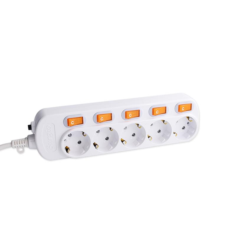 PC Shell 5 Outlets EU Standard Socket med uafhængig switch PC Shell 5 Outlets EU Standard Socket med uafhængig switch